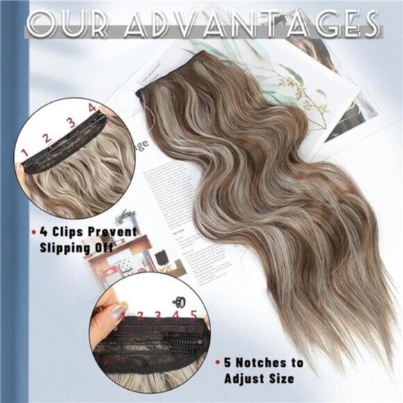 Hair Extensions 4 Secure Clips in, Light Ash Brown with Blonde Highlights - Picture 5 of 6